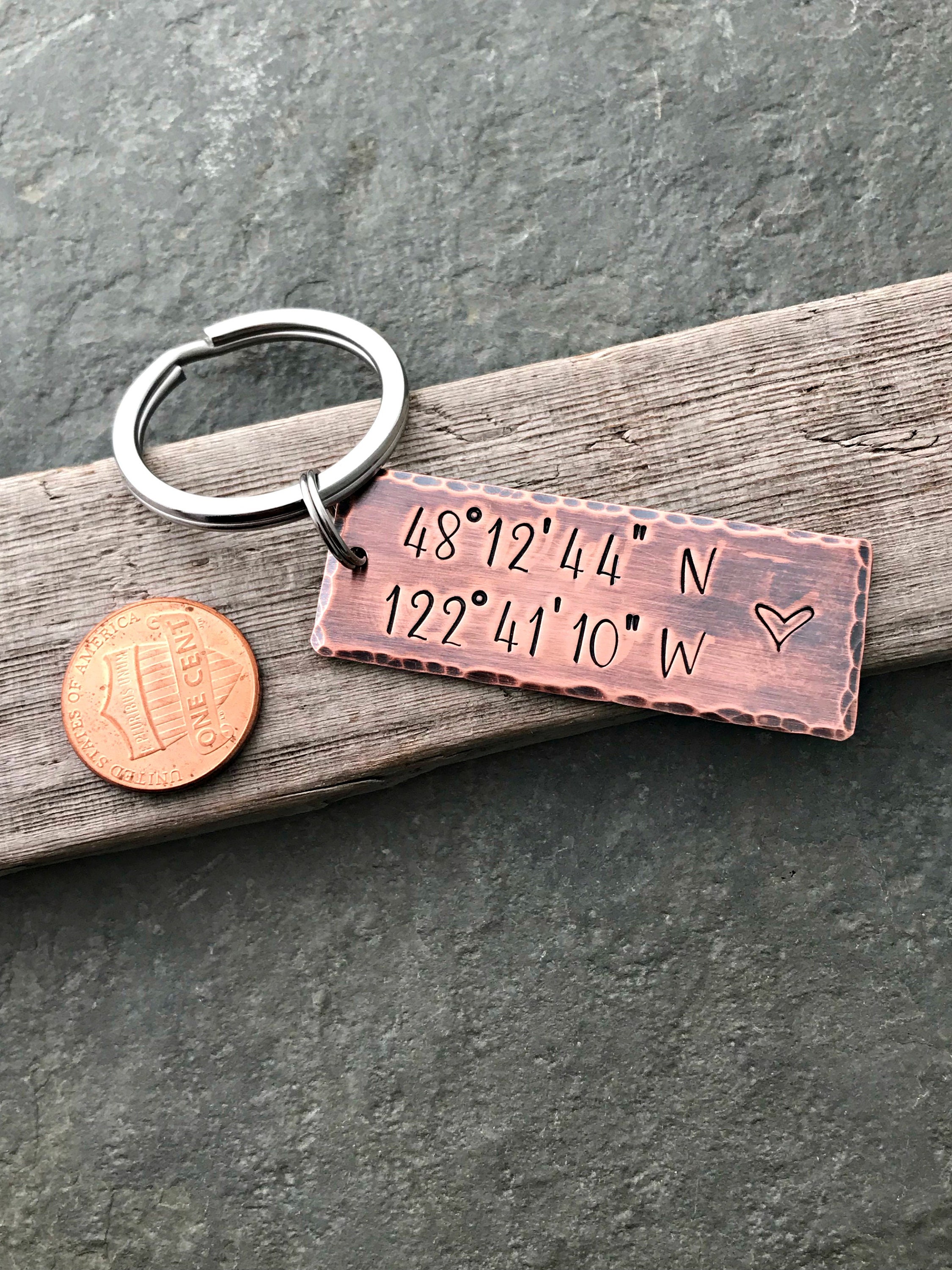 Ox & Pine Round Keychain | Personalized Premium Leather Keychain | Custom Key Fob | Leather Gift Handmade in The USA Rustic Gray