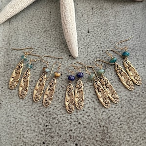 Mussel Shell Earrings - gold with aqua Czech glass beads - dangle earrings - choice of color, blue, mint sea inspired beach earrings