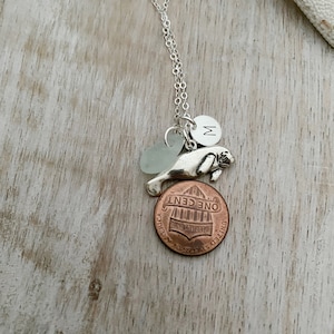 Sterling Silver Manatee Charm necklace with genuine Sea Glass and Personalized custom initial charm, made to order, Gift for beach lover image 2