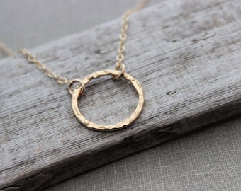 Gold filled Circle Necklace, Hammered Washer Loop , Minimalist jewelry, Modern Necklace , 14k gold filled - simple necklace