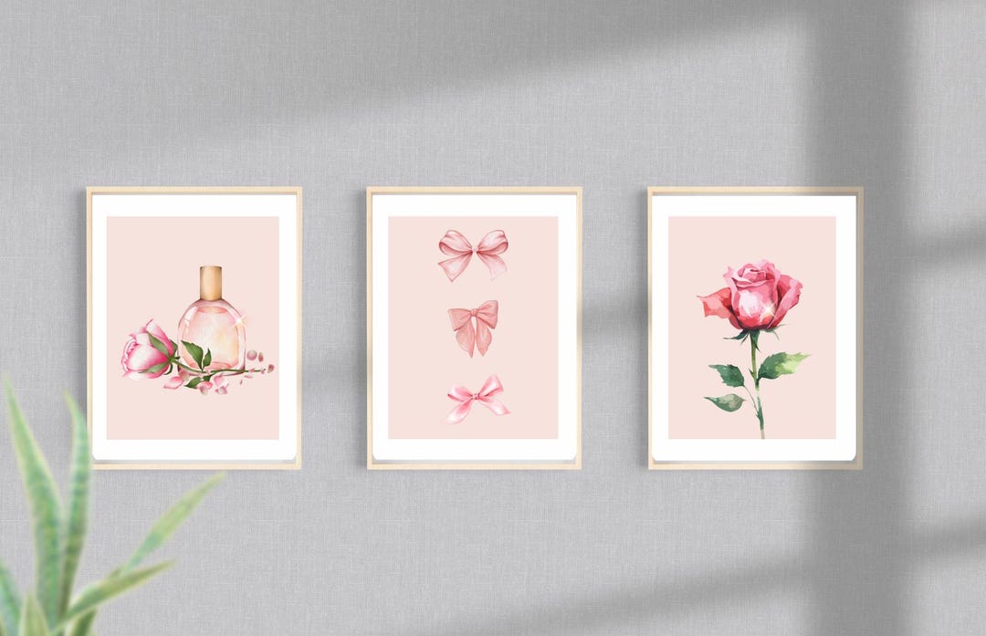 Girls Pretty Pink Bedroom Wall Art Set of 3 Digital Prints Perfume ...