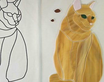 Pre-Cut Stained Glass Orange Cat Kit