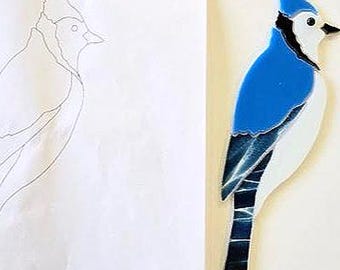 Pre-Cut Stained Glass Blue Jay Kit