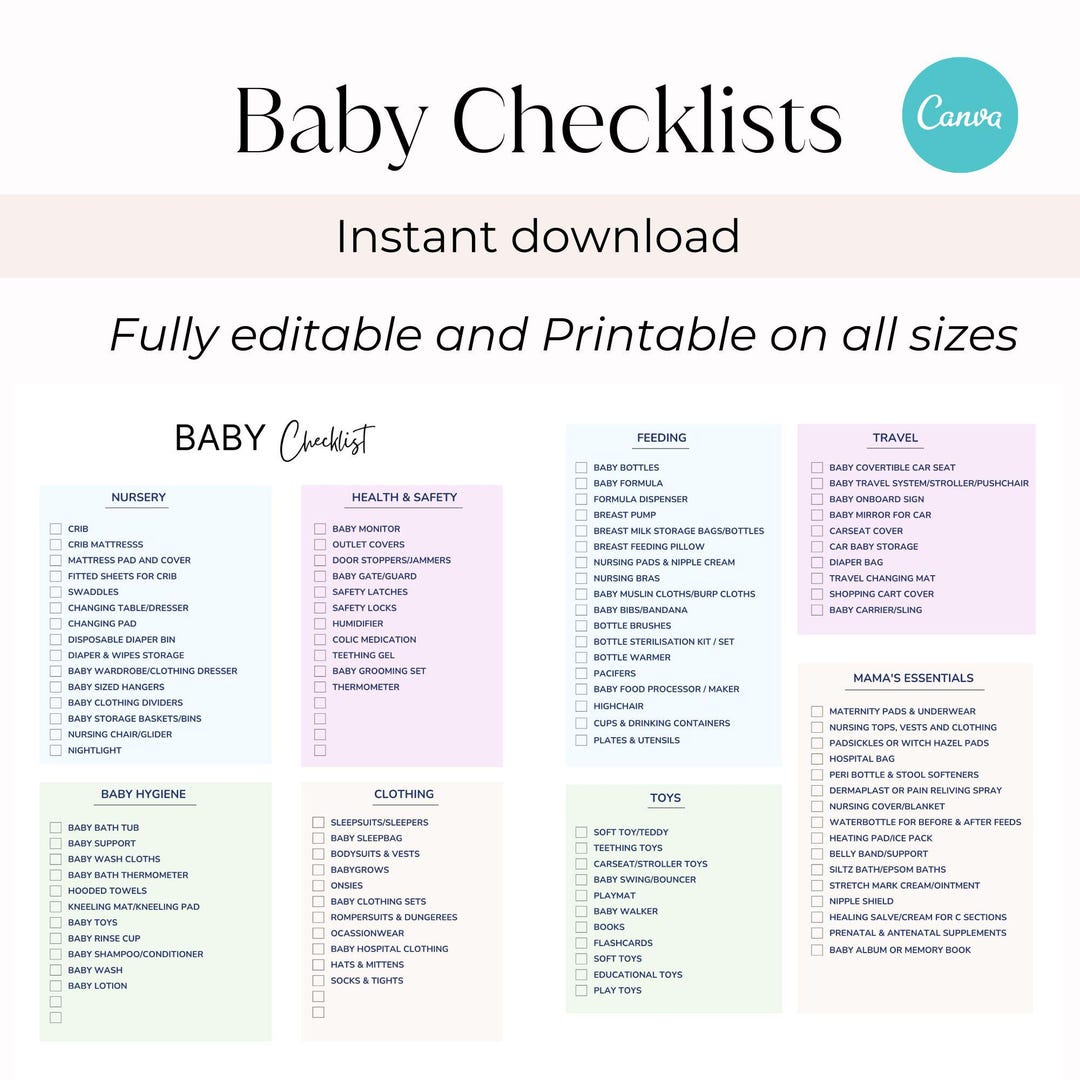 Baby Checklist, Baby Essentials Checklist, Hospital Bag Checklist, Baby ...