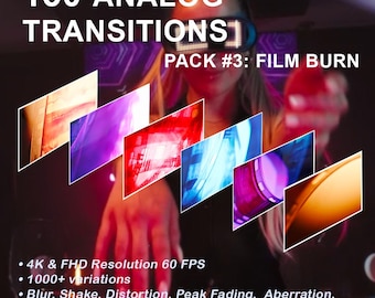 Analog Video Transitions, Film Burn, Premiere Pro and After Effects Presets