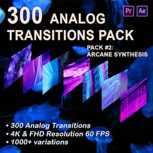 Analog Video Transitions for Premiere Pro and After Effects ULTRAVIOLET Spector, 1000s of unique presets and creative styles, 4K 60fps.