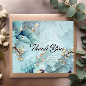 Cartão de agradecimento de casamento personalizável em aquarela azul, cartão de agradecimento de chá de panela floral, cartão de aniversário exclusivo com mensagem personalizável