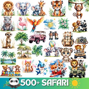 500+ Safari Animals Clipart, Lion, Giraffe, Nursery Art, Jungle Clipart, Cute Baby Animals Safari animals watercolor clipart baby shower PNG