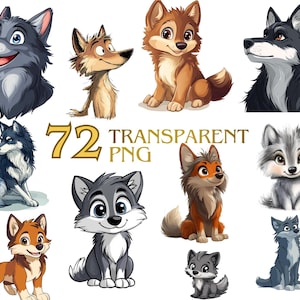 Wolf clipartbundel PNG, aquarel Wolf PNG, Polar Wolf Pack SVG voor commercieel gebruik, hoge kwaliteit png, instant digitale download