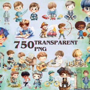 750 PNG Boys Watercolor Clipart Bundle Cute Little Boy Images, Children Characters Graphic, Teenage Boy Clipart, illustration Commercial use