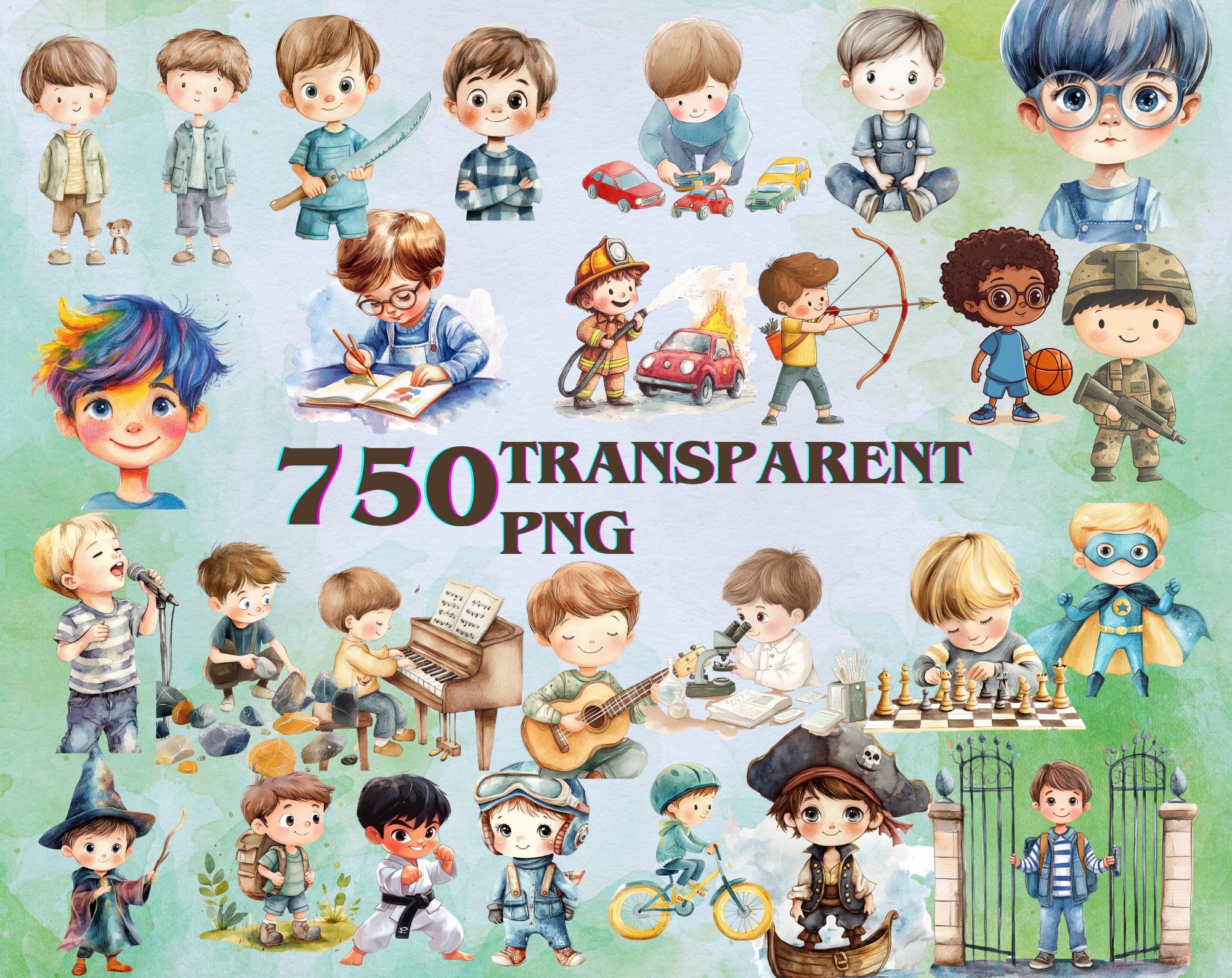 750 PNG Boys Watercolor Clipart Bundle Cute Little Boy Images, Children ...