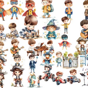 750 PNG Boys Watercolor Clipart Bundle Cute Little Boy Images, Children ...