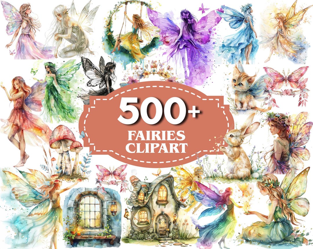 Watercolor Fairy Garden Clipart 500 PNG Cute Fairy Garden Clipart ...