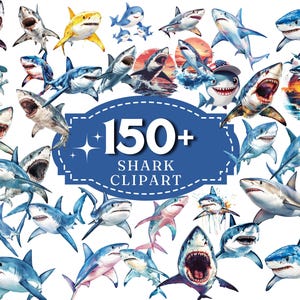 Sharks Watercolor Clipart 150+ Bundle Of Shark Images, Oceanic Graphics, Marine Life Printables, Sea Life, Digital Download, Commercial Use