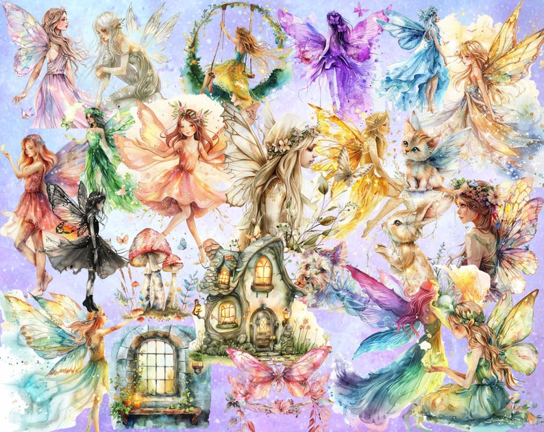 Watercolor Fairy Garden Clipart 500 PNG Cute Fairy Garden Clipart ...
