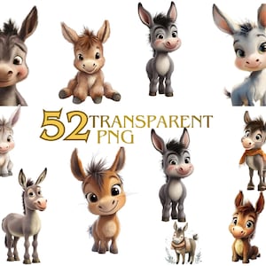 52+ Donkeys Clipart PNG Adorable Donkey Graphics, Cute Printable, Cute Funny & Quirky Donkey Clipart, 25 x 25 in, Unlimited Commercial Use