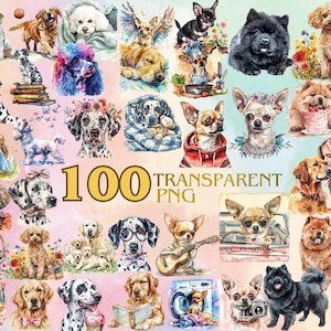 100 Dog Clipart Bundle, Watercolor Dog Clipart Sublimation Designs, Dog Breeds PNG File Cute Dogs Digital Illustration Puppy Portrait Prints