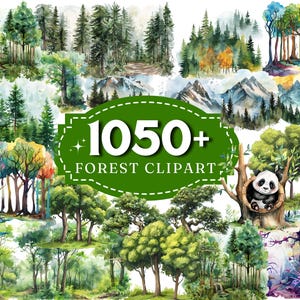 1050 Wälder Aquarell Clipart Bundle PNG Waldlandschaft Bilder, Naturszenen Grafiken Waldbaum Clipart Wandern Pfad Kommerzielle Nutzung