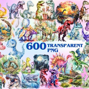 Dinosaurs Watercolor Clipart Bundle 600 PNG Dinosaur Images,  Jurassic Dino, Prehistoric Dino Creature Graphics, Commercial Use