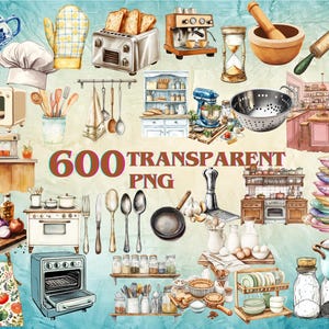 Küche Aquarell Clipart, 600+ Kochen PNG, Rustikal Kochen Clipart, Backen, Küchenutensilien Clipart, Bäckerei Essen Clipart, kommerzielle Nutzung