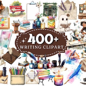 May include: A collection of over 400 watercolor illustrations perfect for writing projects. The illustrations include a variety of objects, such as books, pens, pencils, paper, and more. The illustrations are in a variety of colors and styles, and they are perfect for adding a touch of whimsy to any writing project.