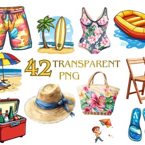 Beach Clipart, Vacation clipart PNG, Travel clipart, Summer Clipart Tropical Clipart Summer Holiday clipart, Beach Landscape, Commercial Use