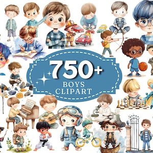 750 PNG Boys Watercolor Clipart Bundle Cute Little Boy Images, Children Characters Graphic, Teenage Boy Clipart, illustration Commercial use