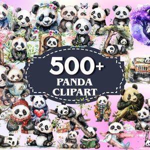 Watercolor Panda Clipart, Cute Baby Panda Clipart, Panda Illustrations, Baby Panda PNG, Adorable Pandas Clipart, Transparent, Commercial use