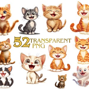 Happy Cats Clipart, My Sweet Cats Clipart Bundle, Cute Cat PNG, Kitten Graphics, Happy Baby Animals Printable Cartoon Animal Nursery Clipart
