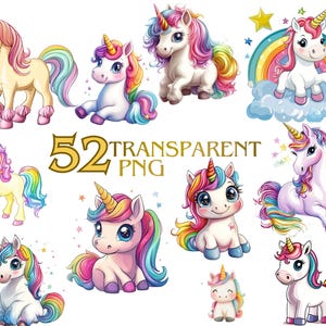 Baby Unicorn Collection Clipart, 52 PNG Cute Unicorn Clipart, Rainbow Unicorn Clipart, Baby Unicorn PNG, Magic Unicorn, Commercial Use