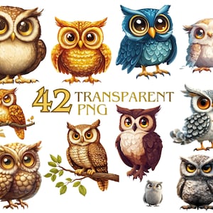 42 PNG Eulen Clipart, entzückende Eulen Grafiken, Wald Pintable&#39;s, Baby Eule Clipart Bundle unbegrenzte kommerzielle Nutzung für Kunsthandwerk & Designs