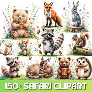 Safari Animals Clipart, Lion, Giraffe, Nursery Art, Jungle Animals Clipart, Cute Baby Animals, Safari animals watercolor clipart baby shower