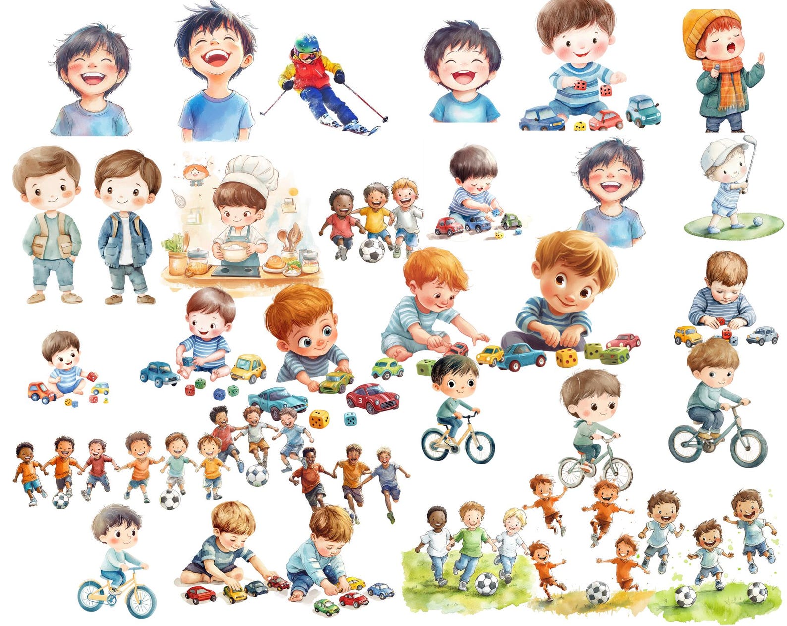 750 PNG Boys Watercolor Clipart Bundle Cute Little Boy Images, Children ...