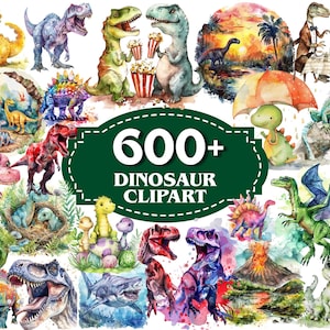 Dinosaurs Watercolor Clipart Bundle 600 PNG Dinosaur Images,  Jurassic Dino, Prehistoric Dino Creature Graphics, Commercial Use