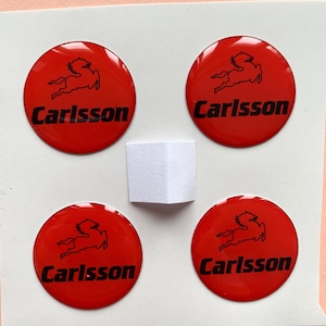 Excellent Quality / Set x 4 Self Adhesive Silicone Stickers Logo Carlsson for Wheel Center Hub Caps / Rims Tuning / Epoxy Resin Emblem