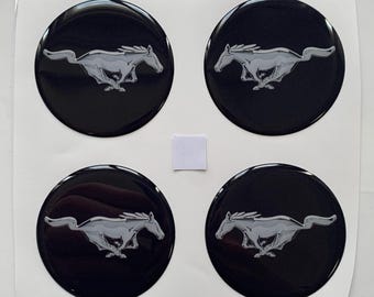 Excellent Quality/ Set x 4 Silicone Stickers Logo Mustang for Wheel center hub caps / Avto tuning and Interior/ Wheel Accessories