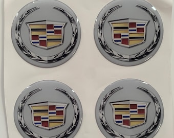 Excellent Quality/ Set x 4 Self Adhesive Silicone Stickers Logo Cadillac for Wheel center hub caps / Rims Tuning / Car rims accessories