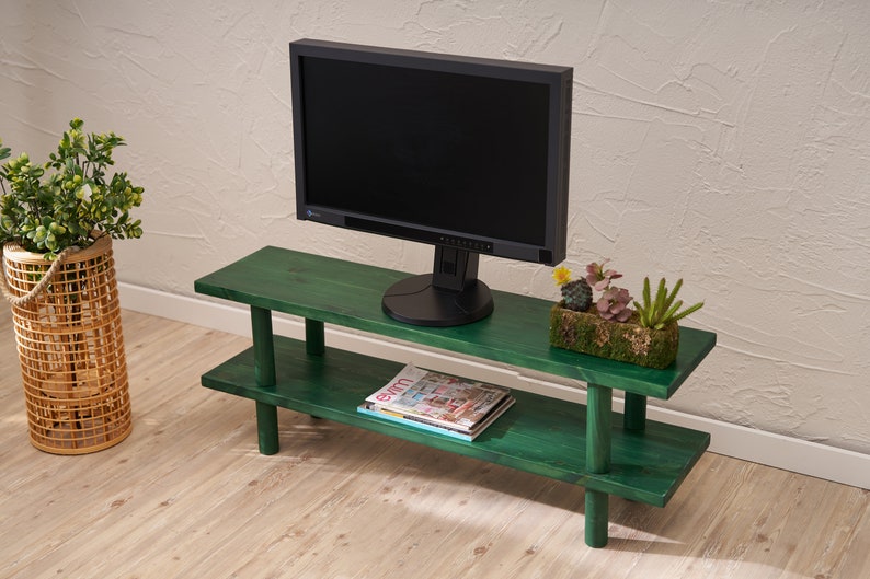 Solid Wood TV Stand: Minimalist Media Console with Shelf image 3
