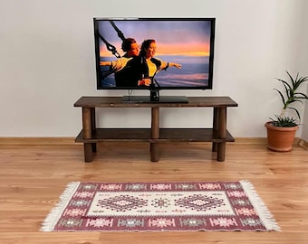 Handmade Solid Pine Wood TV Stand: Rustic Media Console