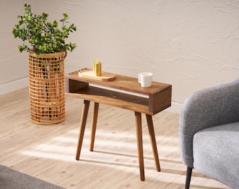 Solid Pine Narrow Side Table: Small Rustic End Table