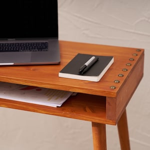 Minimalist Pine Wood Desk: Small Space Laptop Desk with Storage image 9