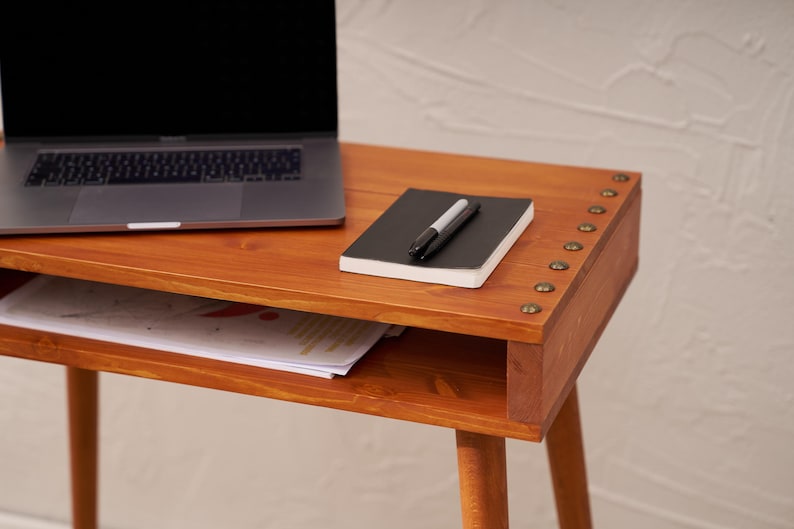 Minimalist Pine Wood Desk: Small Space Laptop Desk with Storage image 9