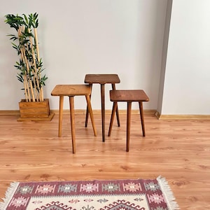 Handmade Solid Pine Wood Nesting Tables - 3 Piece Coffee Table Set