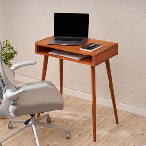 Minimalist Pine Wood Desk: Small Space Laptop Desk with Storage