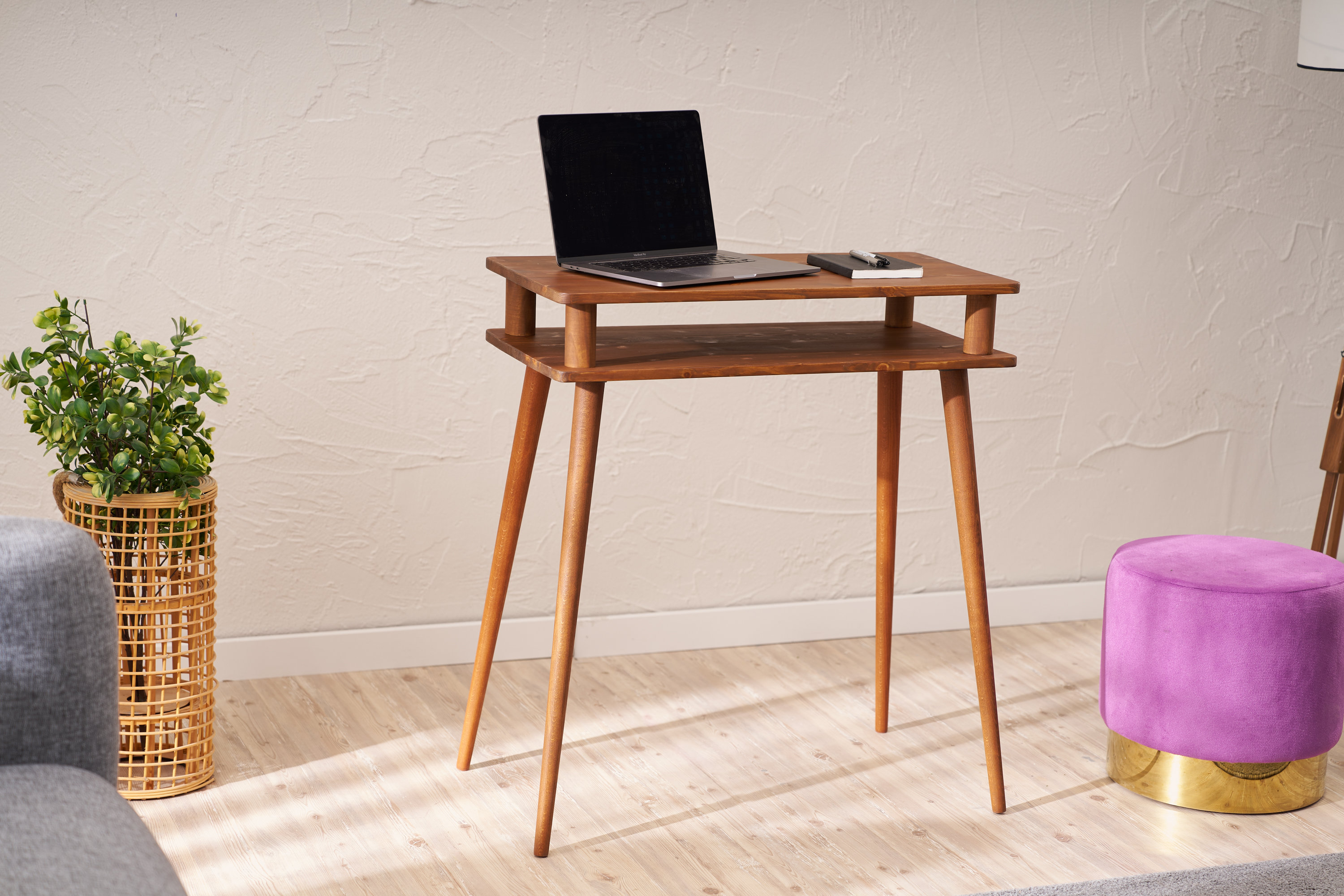 Solid Wood Office Desk: Rustic Walnut Computer Table