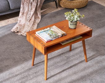 Handmade Wood Coffee Table: Modern Rustic Style, Two-Tier Design