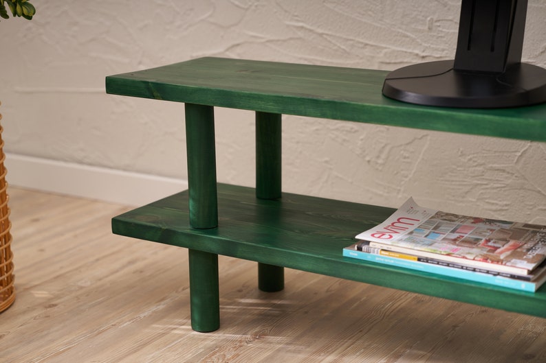 Solid Wood TV Stand: Minimalist Media Console with Shelf image 8