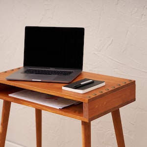 Minimalist Pine Wood Desk: Small Space Laptop Desk with Storage image 2