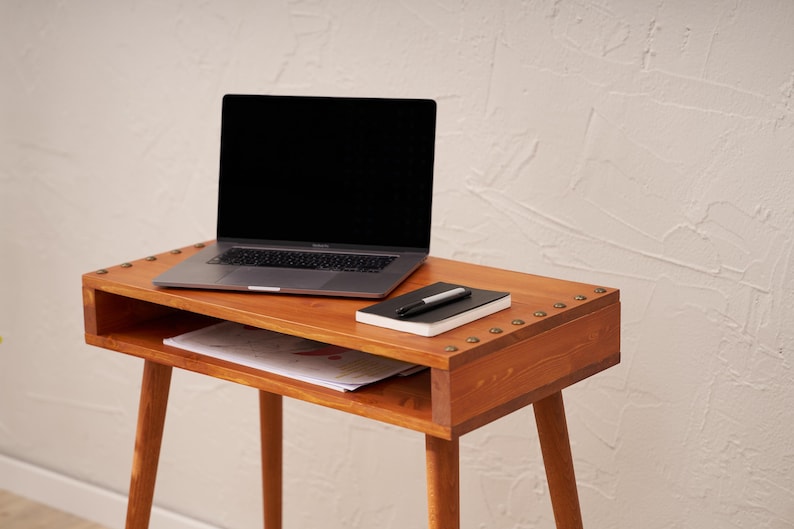 Minimalist Pine Wood Desk: Small Space Laptop Desk with Storage image 2