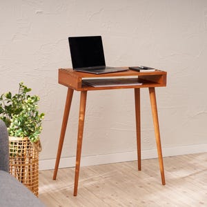 Minimalist Pine Wood Desk: Small Space Laptop Desk with Storage image 3